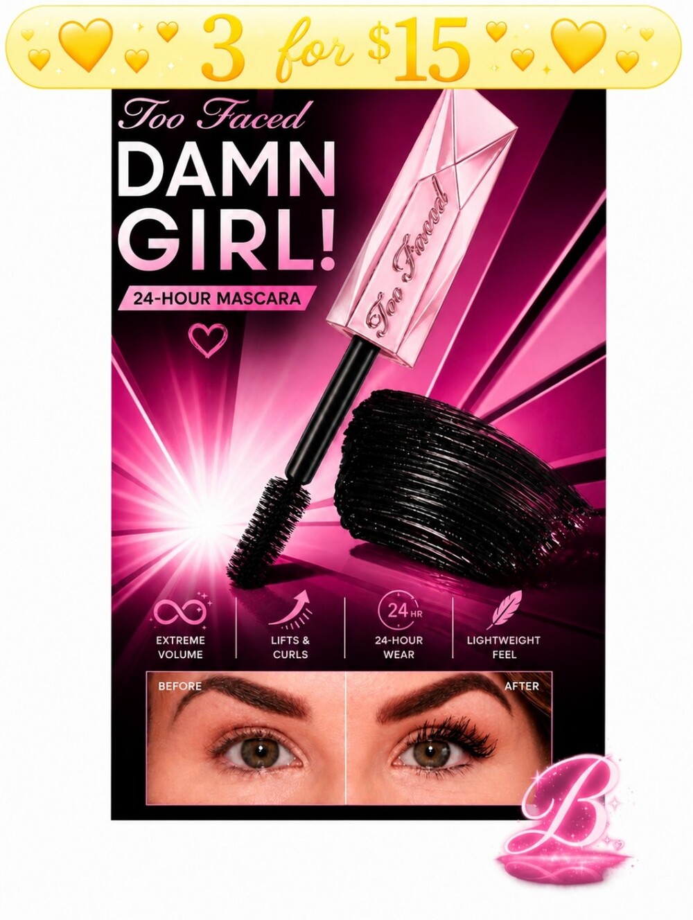 3/$15 MINI Too Faced Damn Girl! Mascara